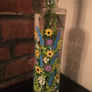 Hand Painted Vase Upcycled Wine Bottle