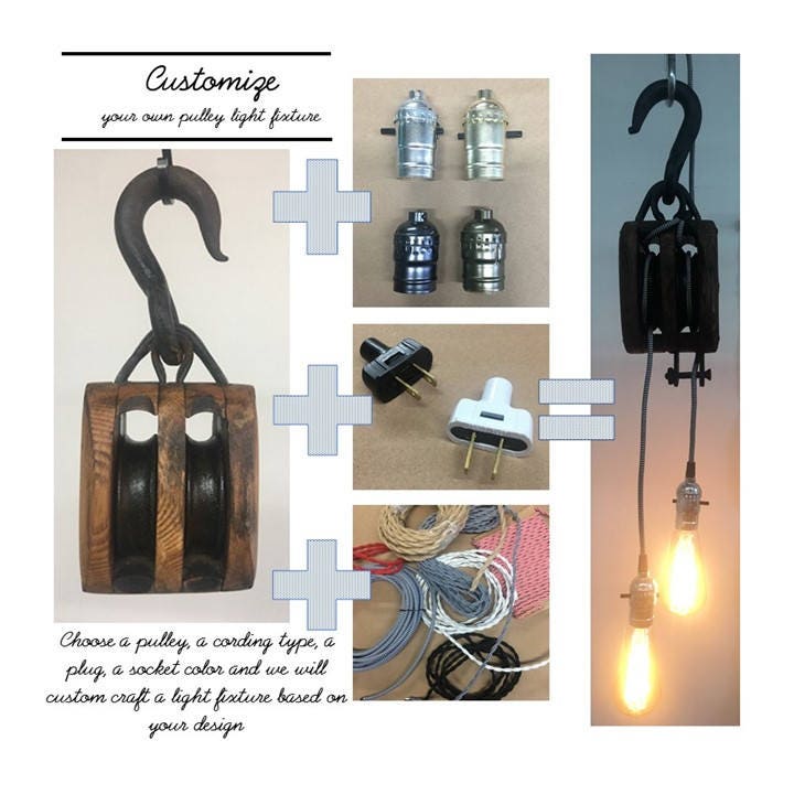 Customizable Vintage 2 Bulb Pulley Light Fixture Choose Your 1