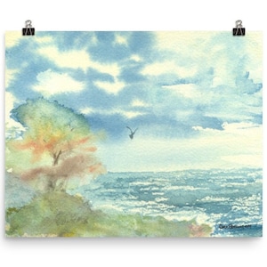 C06 &quot;Bird In Thin Air&quot; - heading home to nest and rest... a giclee fine watercolor print...