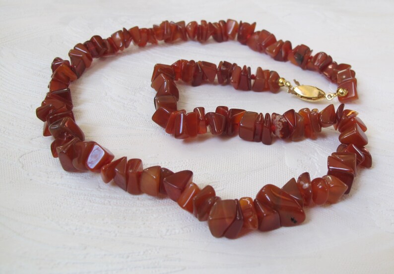 Tribal Mid Century. Hippie Honey Brown Gemstones Jewelry 1980s Gift for women Carnelian Necklace Rust color Nuggets Beads