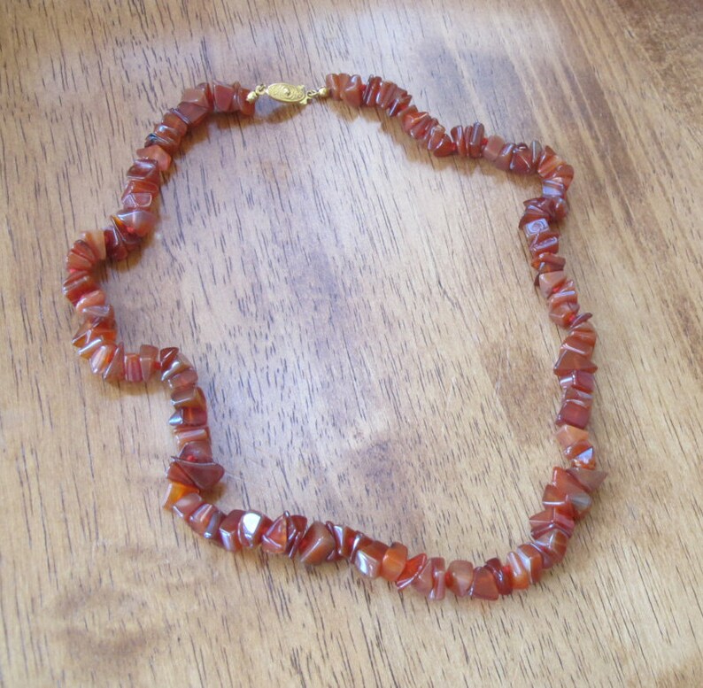 Tribal Mid Century. Hippie Honey Brown Gemstones Jewelry 1980s Gift for women Carnelian Necklace Rust color Nuggets Beads