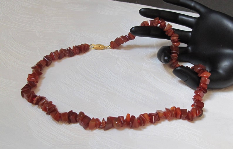 Tribal Mid Century. Hippie Honey Brown Gemstones Jewelry 1980s Gift for women Carnelian Necklace Rust color Nuggets Beads