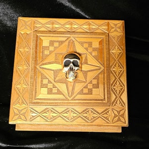 IN STOCK Stylized Vintage Intricate Wooden medium/large jewellery box with solid brass skull gothic decor alternative curiosity oddities