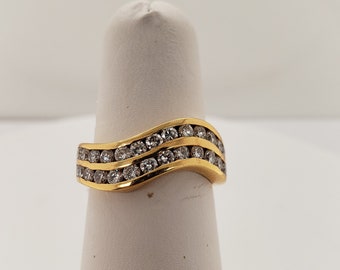 Solid 18K Yellow Gold and Diamond Wave Wedding Band (1.58CTW) | Statement Ring | Right Hand Ring