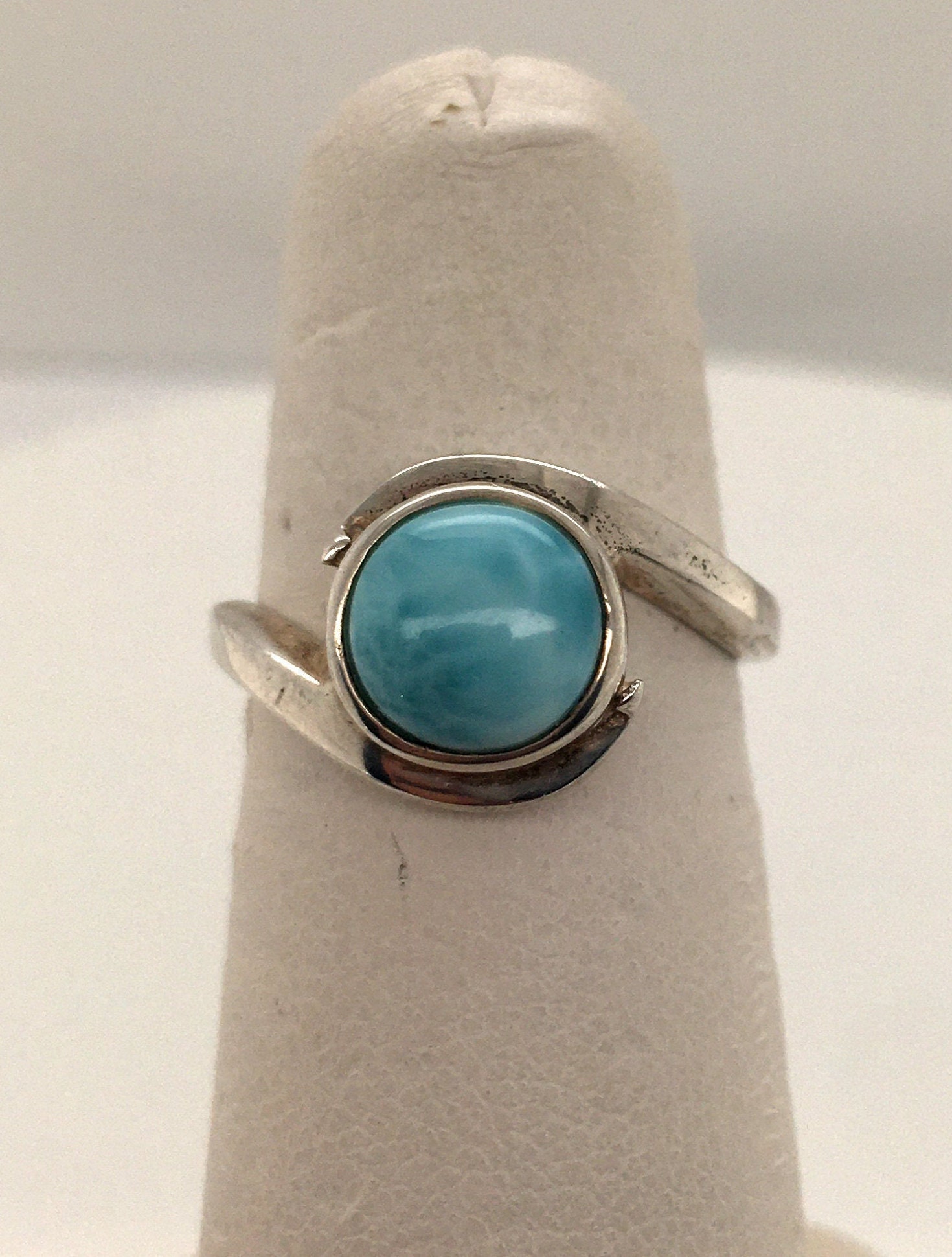 Round High Polished Larimar Engagement / Promise / Statement Ring