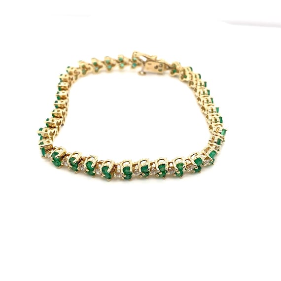 Diamond and Emerald Tennis Bracelet in 14K Yellow… - image 2