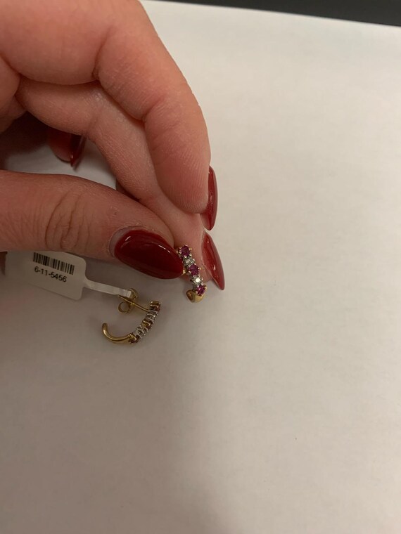 Genuine Diamond and Ruby Solid 14K Yellow Gold Hu… - image 2
