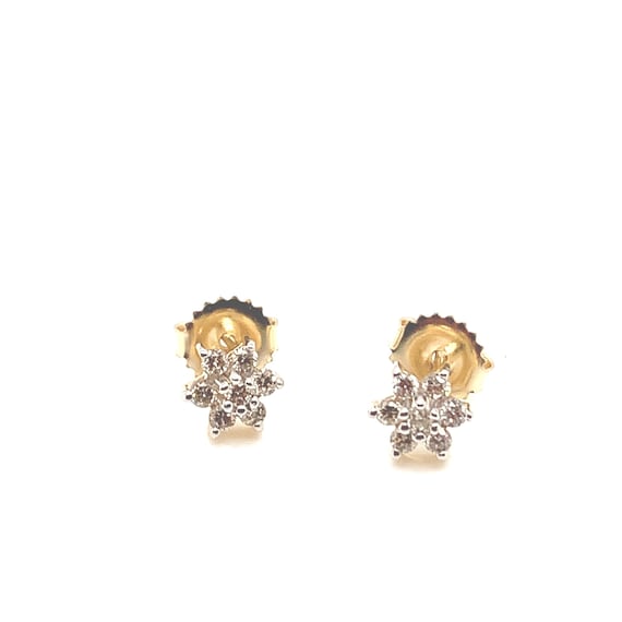 Diamond Flower Shaped Stud Earrings in 14K Yellow… - image 1