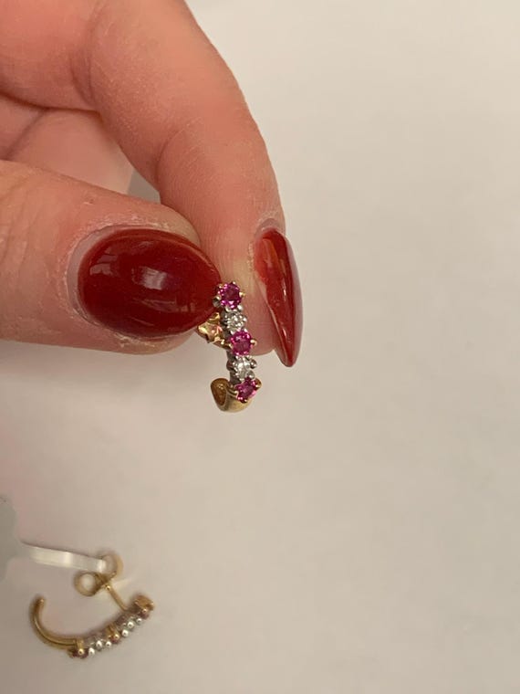 Genuine Diamond and Ruby Solid 14K Yellow Gold Hu… - image 4