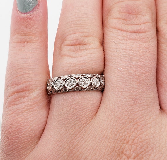 Vintage Solid 14K White Gold and Diamond Intricat… - image 3