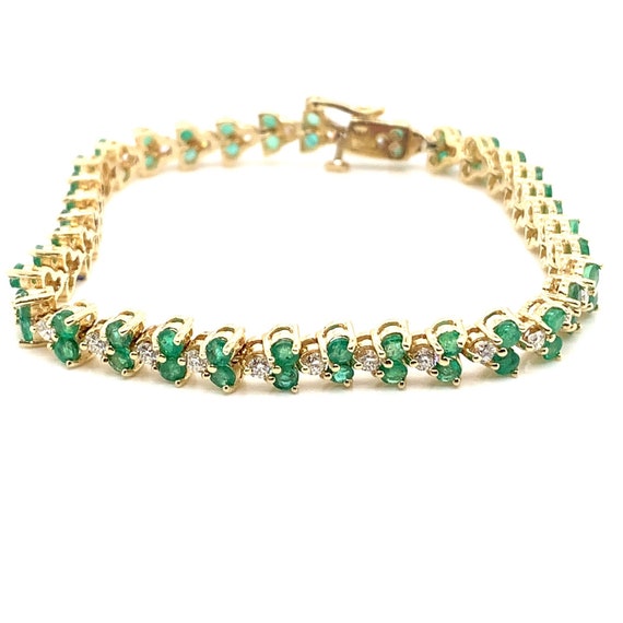 Diamond and Emerald Tennis Bracelet in 14K Yellow… - image 1