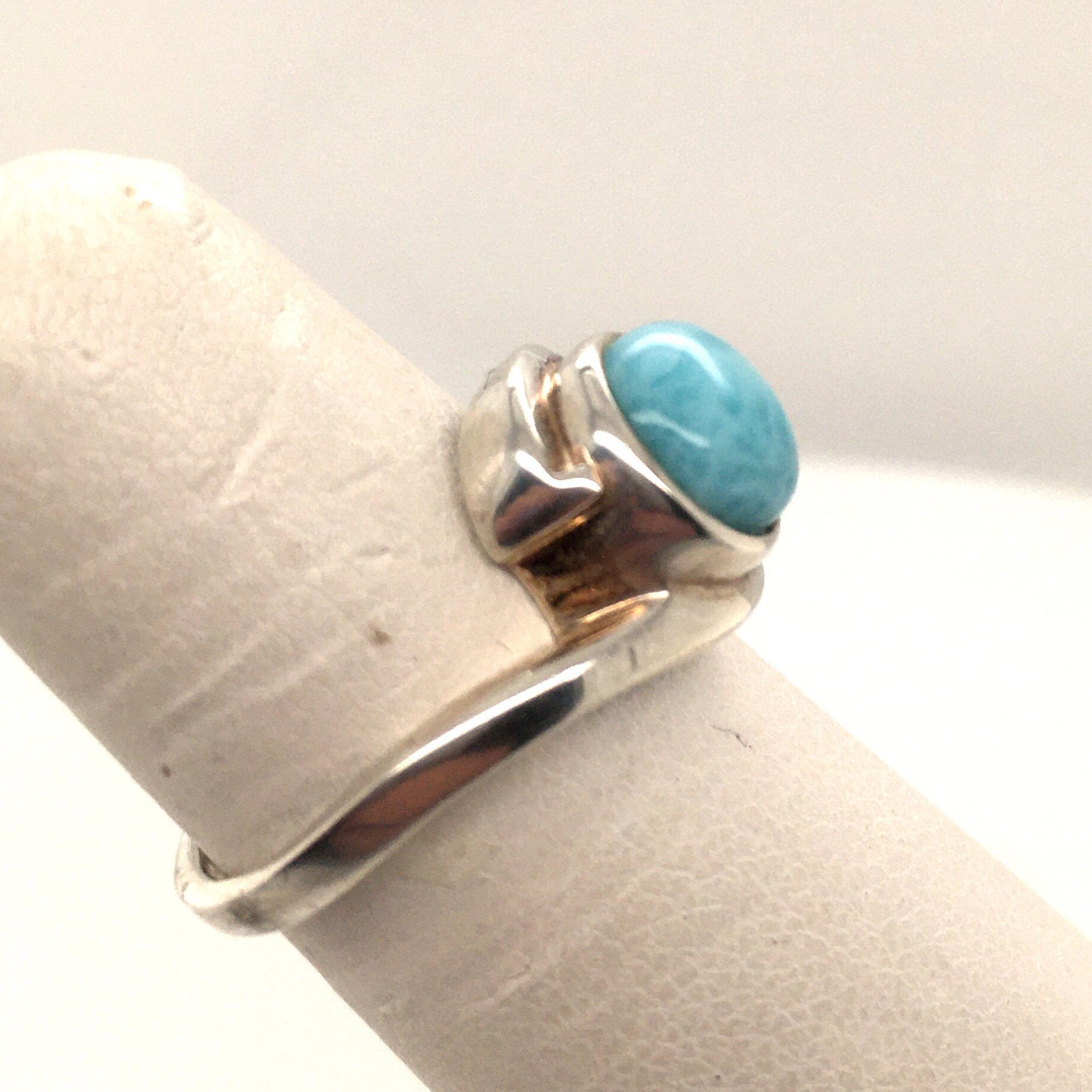 Round High Polished Larimar Engagement / Promise / Statement Ring