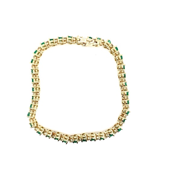 Diamond and Emerald Tennis Bracelet in 14K Yellow… - image 3