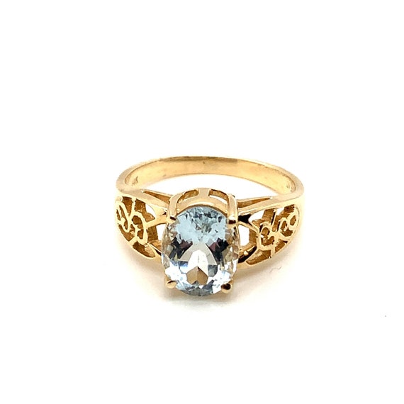 Oval Aquamarine and 14K Yellow Gold Filigree Ring… - image 1