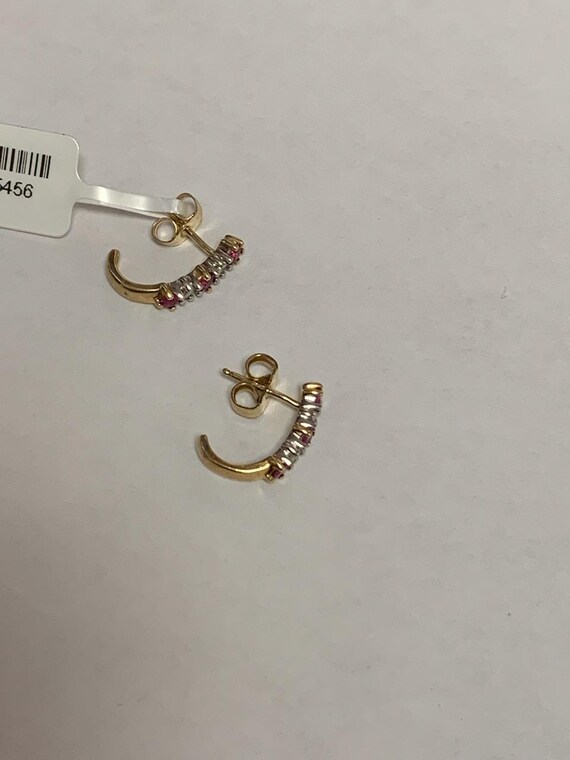 Genuine Diamond and Ruby Solid 14K Yellow Gold Hu… - image 5