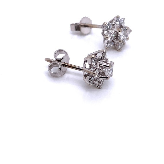 14K White Gold Diamond Cluster Flower Stud Earrin… - image 2