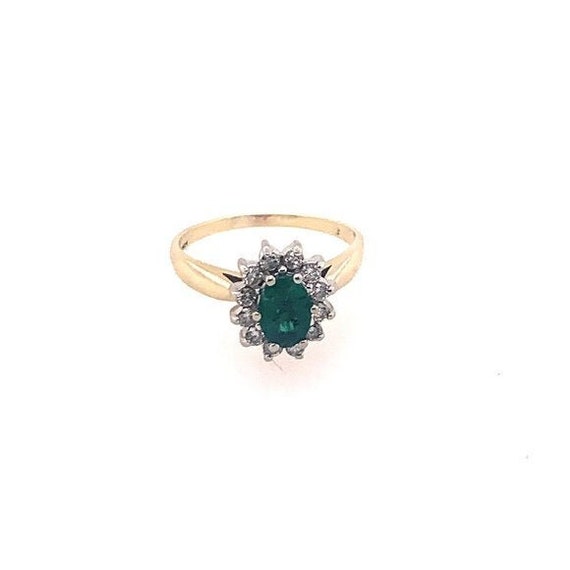 Genuine Oval Emerald and Diamond Halo 14KT Yellow
