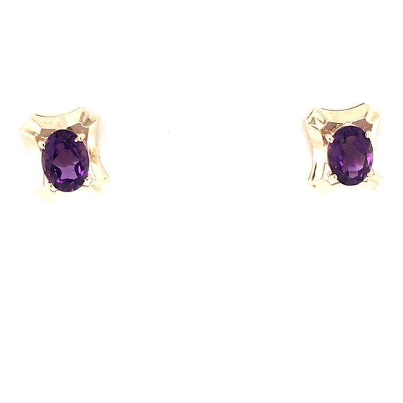 Oval Purple Amethyst Yellow Gold Earrings