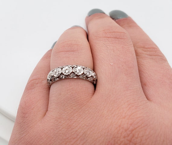 Vintage Solid 14K White Gold and Diamond Intricat… - image 4