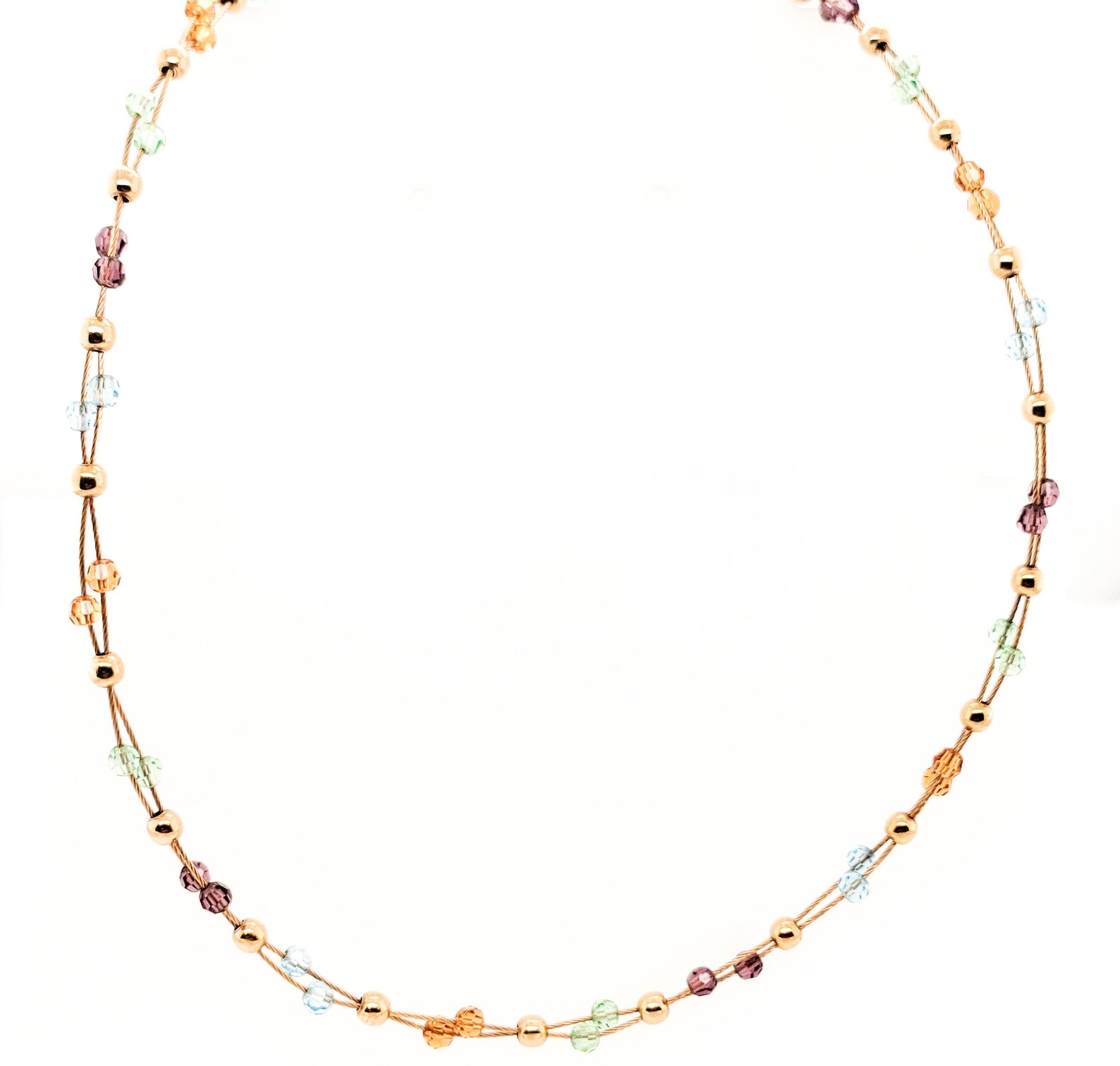 Yellow Gold Mixed Gemstone Necklace 14KT Yellow Gold Wire 16 Choker