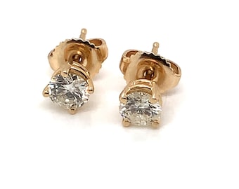 Genuine Diamond Stud Earrings in 14K Yellow Gold (0.80 ctw) | April Birthstone Jewelry