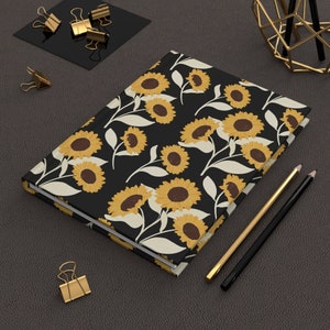 Diario de tapa dura con diseño de girasoles, páginas con líneas, cuaderno, regalo para ella