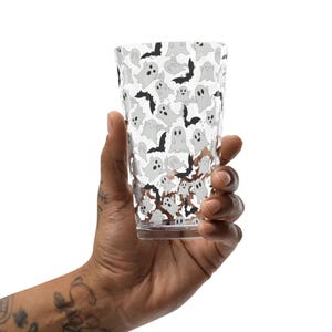Spooky Halloween Shaker Pint Glass with Ghost and Bat Design
