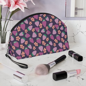 Strawberry Makeup Bag, strawberry cosmetics bag, strawberry accessory pouch, strawberry pattern