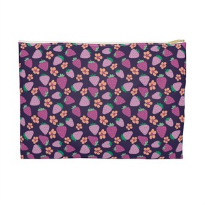 Strawberry pencil pouch, strawberry make up bag, hand drawn strawberries, travel bag, travel pouch, hand bags