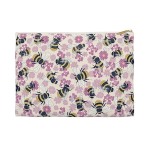 Bee and floral compact travel bag, save the bees, gift for nature lover