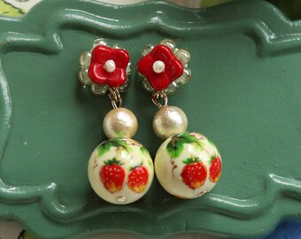 Creamy Strawberry Resin Earrings Hand Earrings Resin Jewelry Flower Earrings