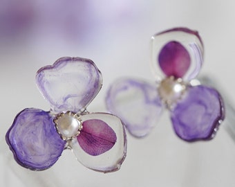 Violet Resin Earrings Hand Earrings Resin Jewelry Flower Earrings