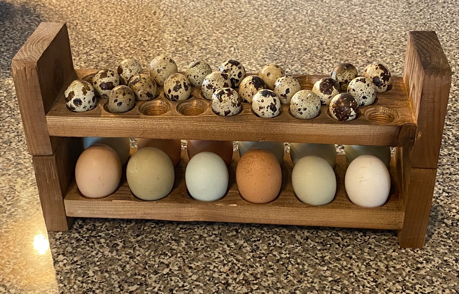 Stackable Wooden Quail & Pigeon Egg Holde Countetop