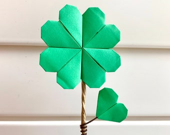 Saint Patrick's Day do-it-yourself craft for teens, DIY Kit of Origami four-leaf Clovers,  do-it-together activity for kids & adults