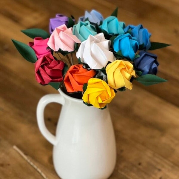 Origami Rose as a Romantic Paper anniversary gift, Keepsake artificial flower in various colors as an allergen free birthday gift