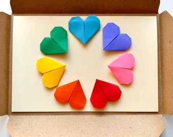 Custom DIY Card Origami Kit with colorful paper hearts, Do it yourself or Do-it-together craft activity for adults and kids