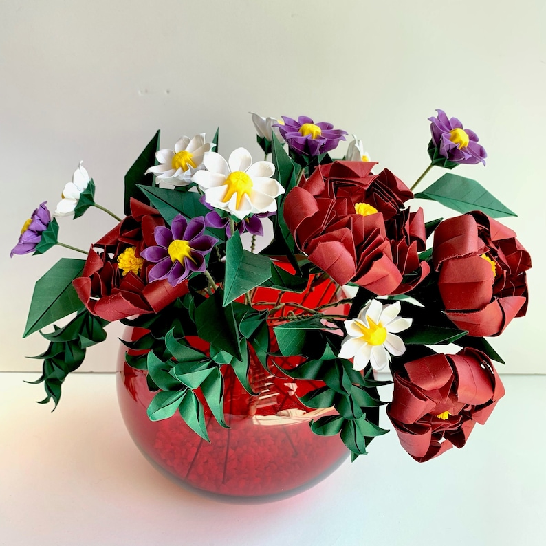 Paper Peonies & Daisies Origami Bouquet Paper Flower - Etsy