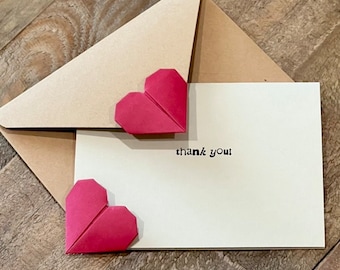 Thank you Card w Origami Hearts & handmade craft envelope, Gratitude Card, Best friend's card, appreciation card