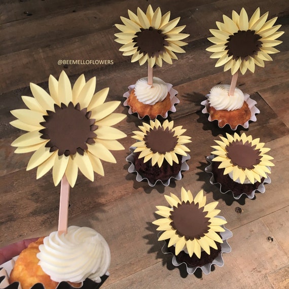 3d Paper Sunflowers Set Of 3 Small Cake Topper Sunflower Daisy Cupcake Fall Decor Bohemian Party Yellow Flowers Baby Shower