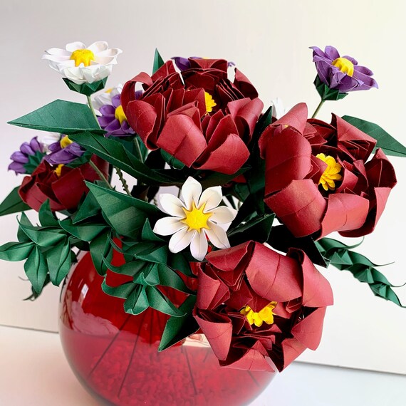 Paper Peonies & Daisies Origami Bouquet Paper Flower - Etsy