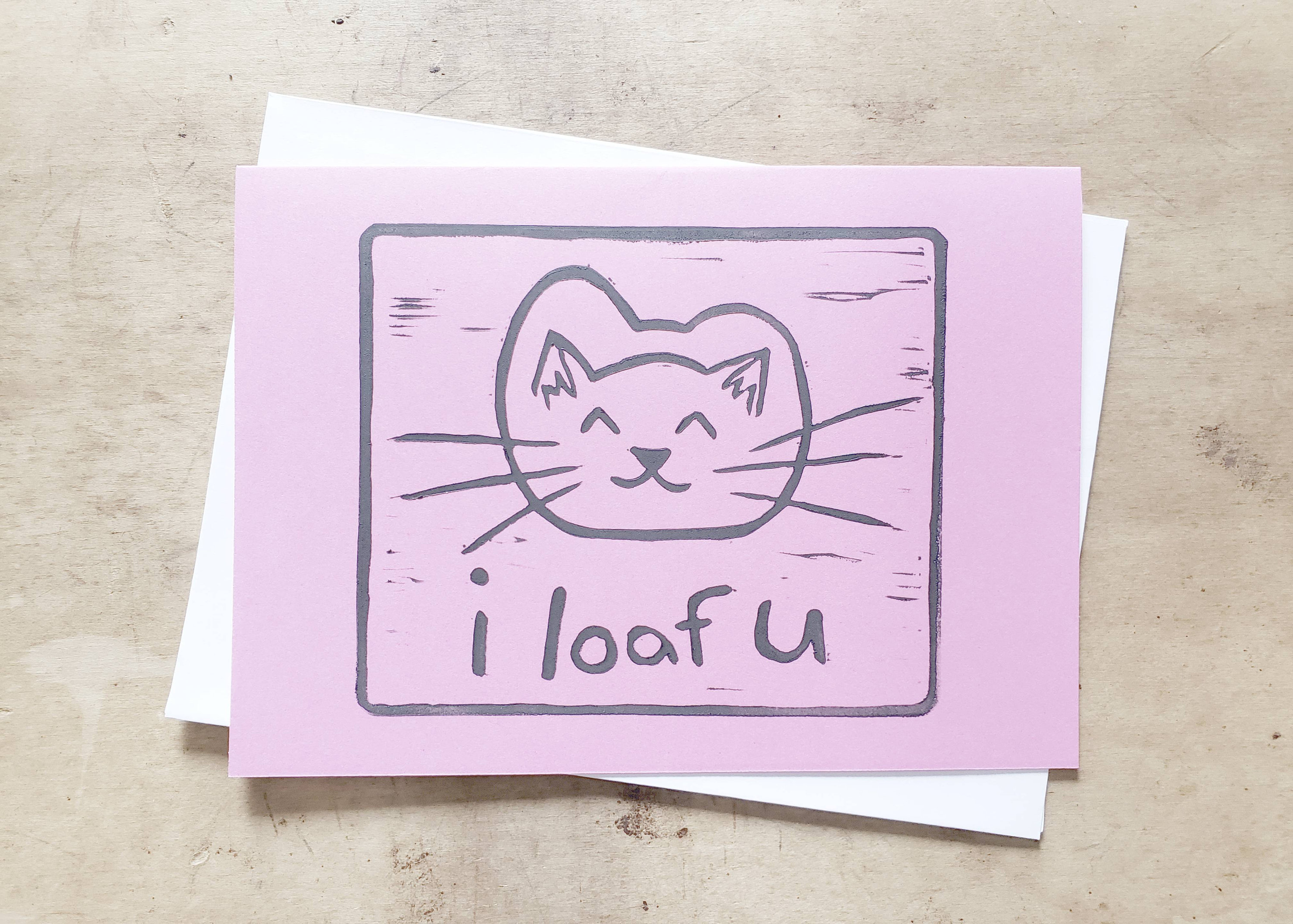 I loaf u Cat Loaf Linocut Notecard 5x7 Etsy