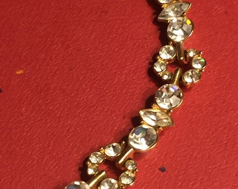 Vintage Signed Monet Gold Tone Crystal Necklace