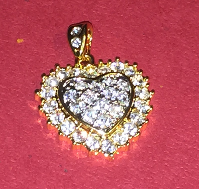 Vintage Gold Tone Crystal Pave Heart Pendant image 2