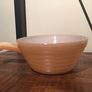 Vintage Anchor Hocking Fire King Handled Bowl -- Peach Luster