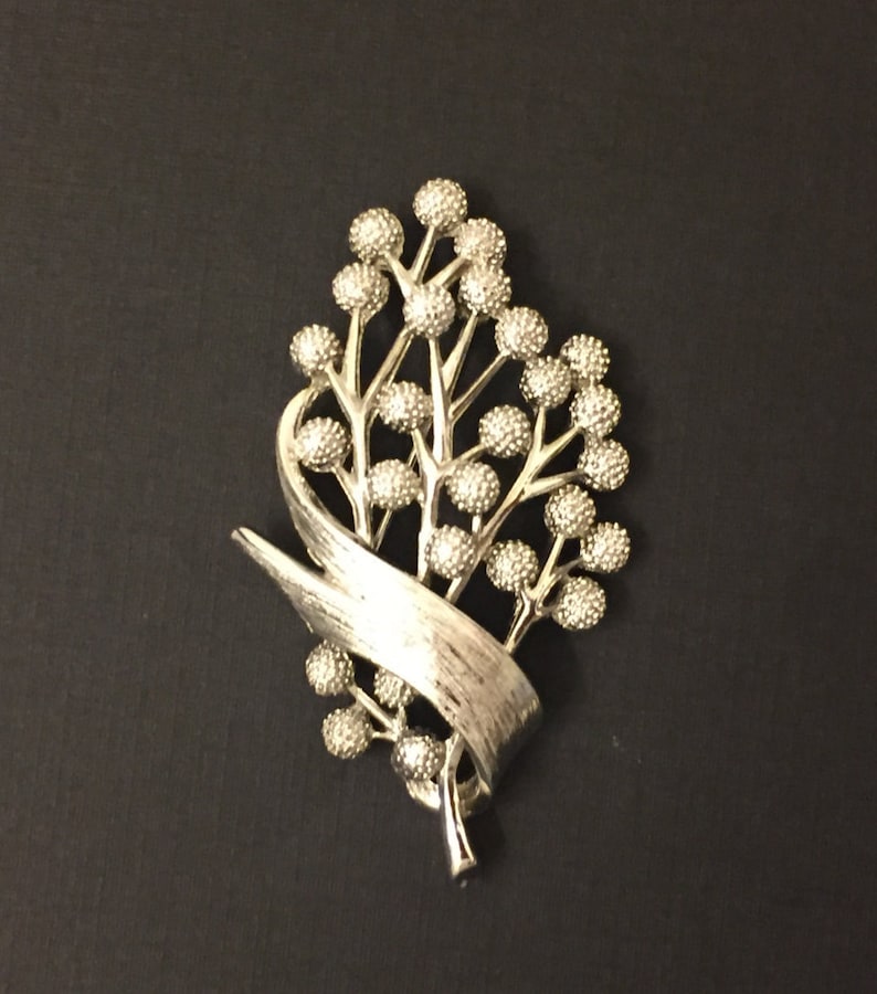 Vintage Silver Branch Ribbon Brooch