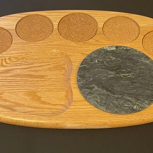 Vintage Cornwall Cheese Board — Oak Wood with Green Marble — Made in USA