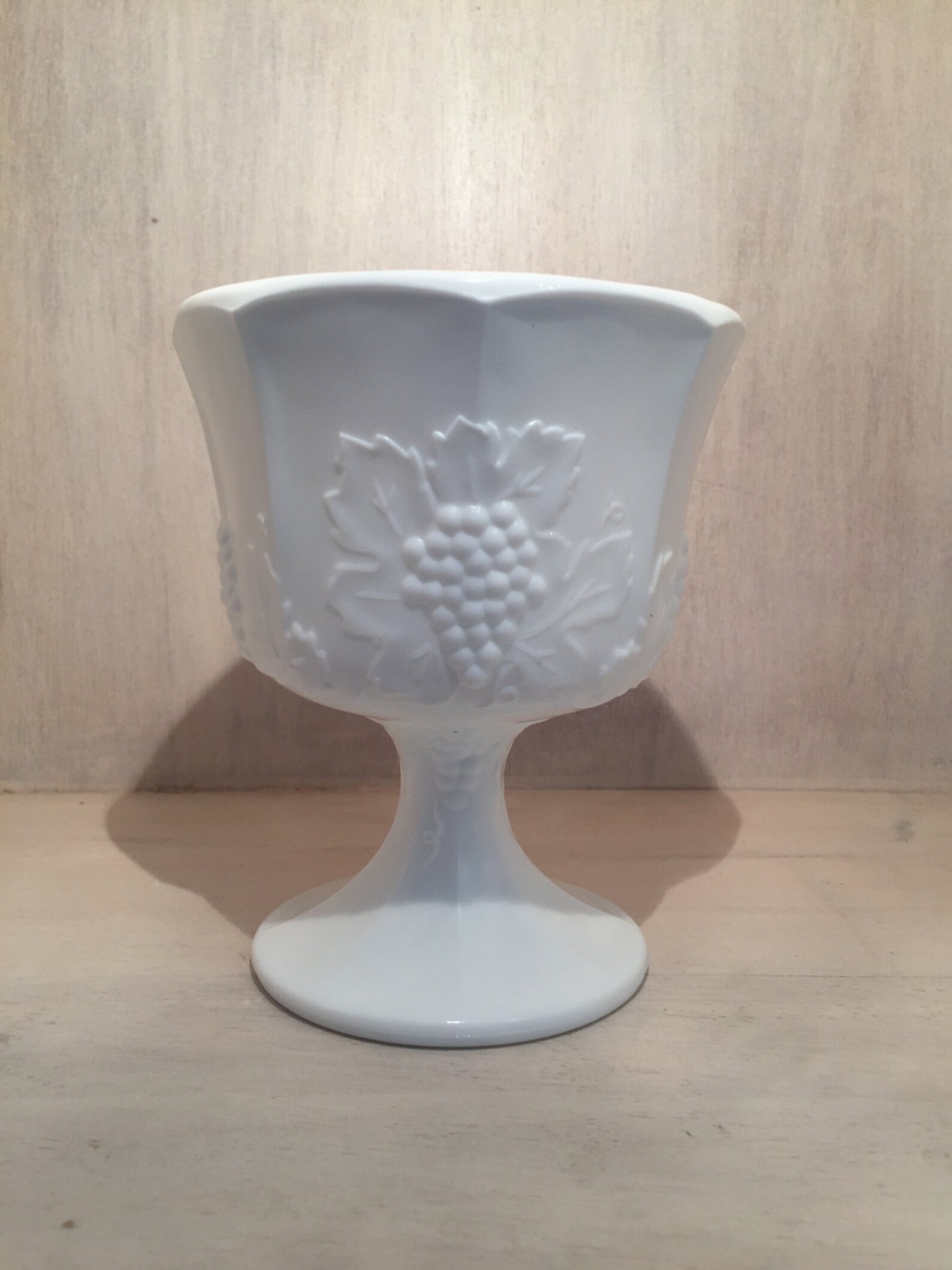 Vintage White Milk Glass Pedestal Bowl Planter Vase Candy Etsy
