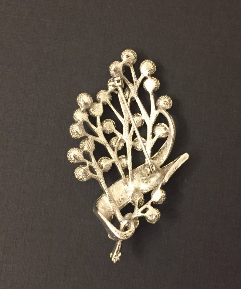 Vintage Silver Branch Ribbon Brooch