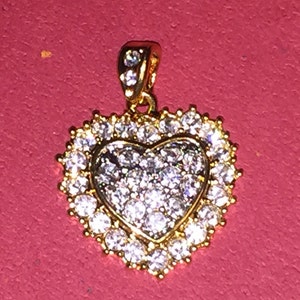 Vintage Gold Tone Crystal Pave Heart Pendant image 1