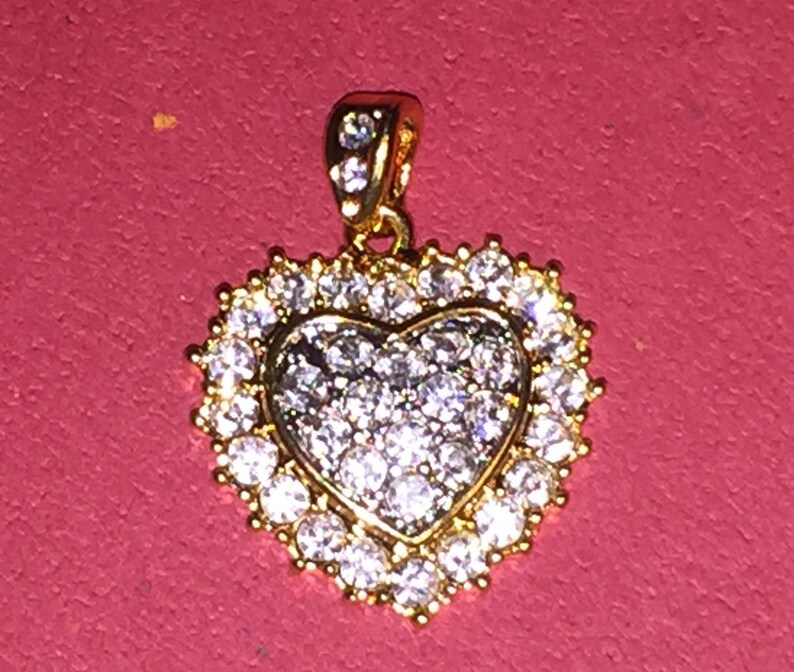 Vintage Gold Tone Crystal Pave Heart Pendant image 1